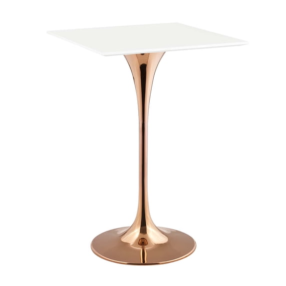 Modern Deco Contemporary Urban Design Bar Pub and Dining Kitchen Bar Table, Metal Steel Wood, White Rose Gold