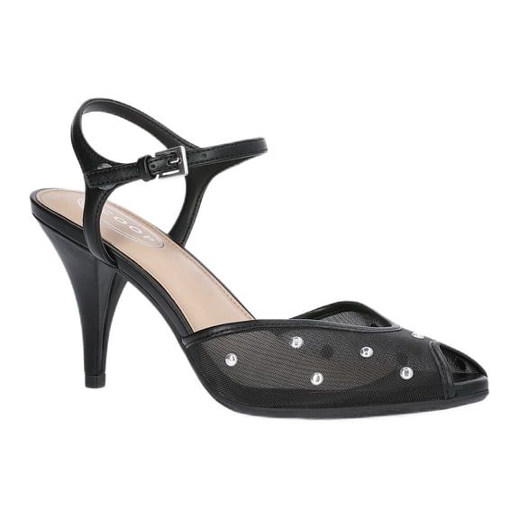Scoop Women's Studded Mesh Peep Toe Heels with Ankle Strap