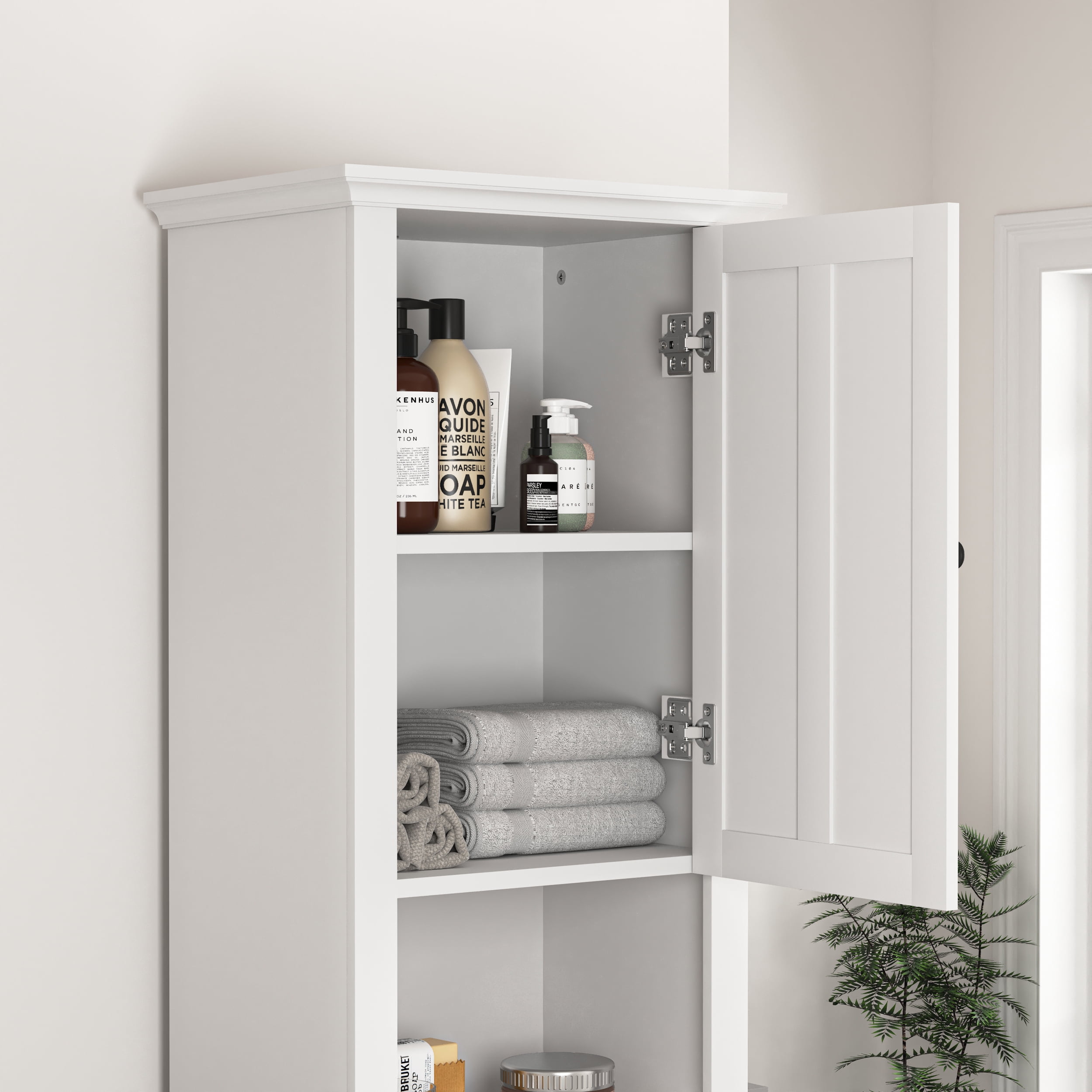 MAYEERTY Tall Bathroom Storage Cabinet with 2 Doors & 6 Shelves