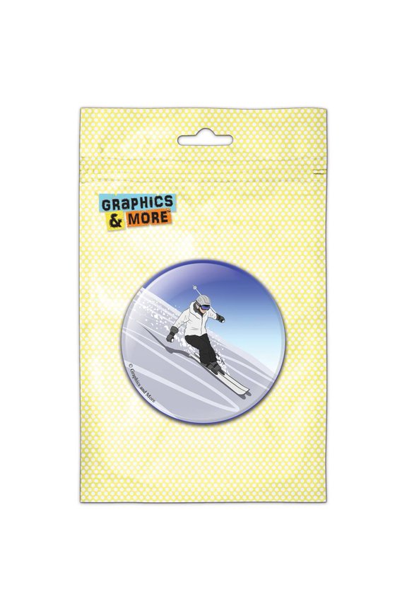Skiing Down Mountain Skier Snow Skis Pinback Button Pin Badge