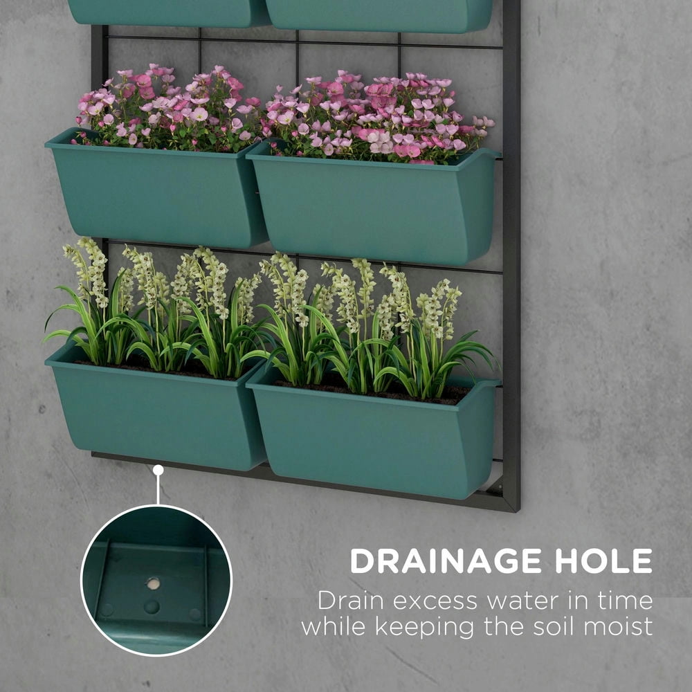 Resenkos 3-Tier Hanging Planter with 6 Pots for Indoor and Outdoor Use, Wall Planter, Self Draining & Wall Mounted, Green
