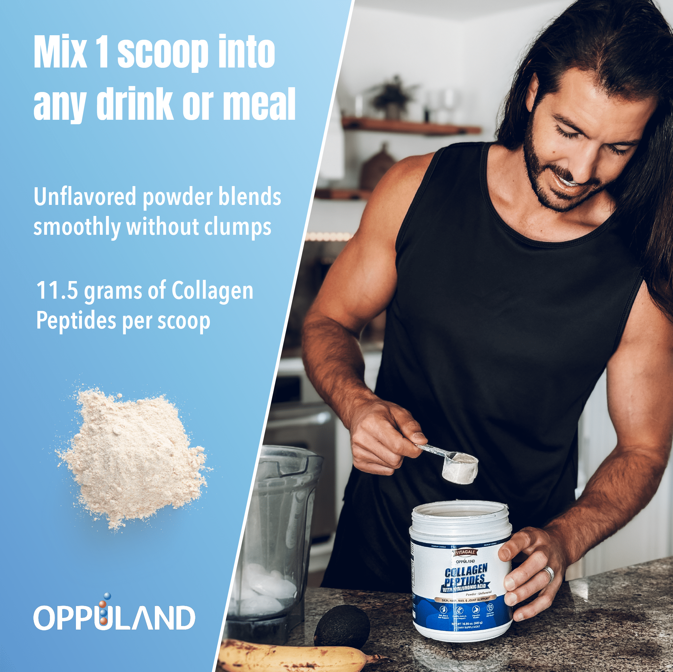 Oppuland Collagen Peptides - High-Quality Hydrolyzed Unflavored Powder for Youthful Skin, Strong Nails & Joint Support
