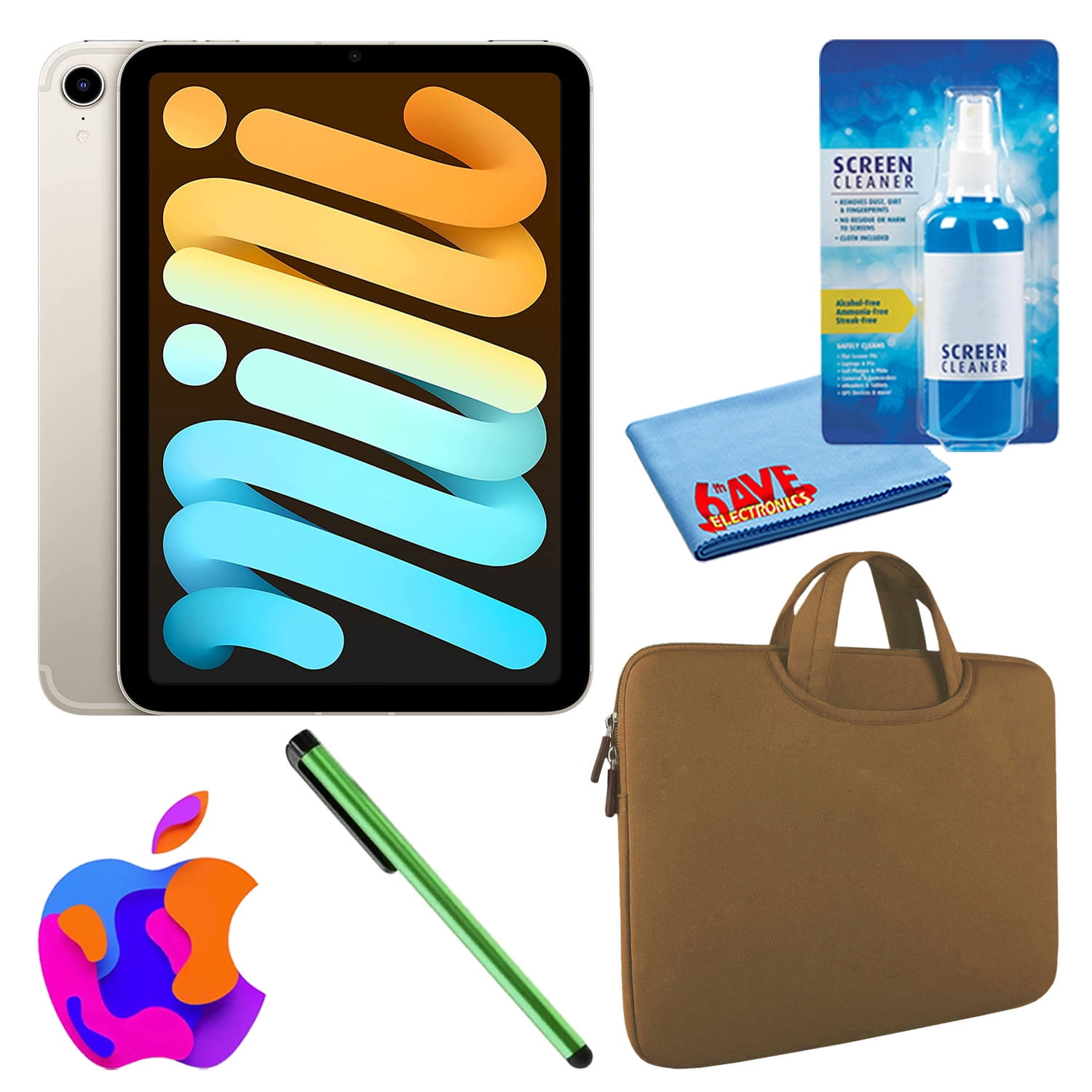 Apple iPad Mini 6 (2021, 64GB, WiFi, Starlight) (MK7P3LL/A) Bundle