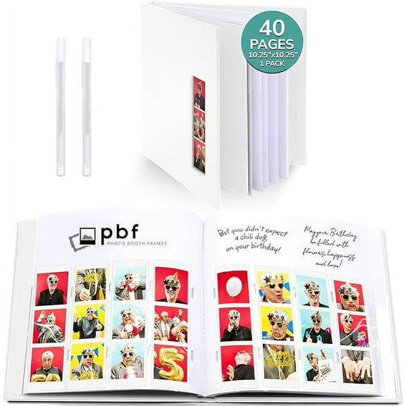 pbf Scrapbook Photo Album, Guest Book with Photo Insert, White Scrapbook with Plastic Sleeves & White Pages, Scrapbook Album for 2x6 Photo Strips, Memory Book, Wedding Scrapbook
