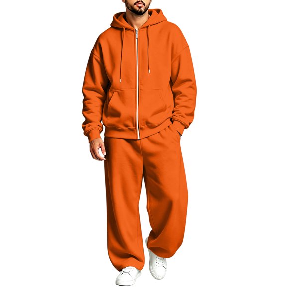 DORKASM Men's Full Zip Hooded Sweatshirt and Casual Athletic Jogger Tracksuit Set Orange 2XL