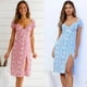thumbnail image 3 of Cismea - Maxi Vestido de Verano para Mujer, Informal, Bohemio, Floral, Cuello en V, Manga Corta, Dobladillo con Volantes, Dividido, Vestidos Largos de Playa（Azul） Cismea falda, 3 of 6