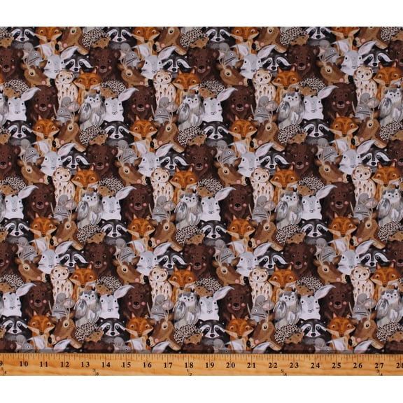 Cotton Forest Critters Woodland Animals Bears Foxes Deer Bunnies Raccoons Owls Hedgehogs Kids Cotton Fabric Print by the Yard (2332-39)