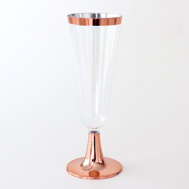 Paquete de 6 copas de champán de plástico de oro rosa, copas de champán de oro rosa elegantes, vasos de plástico clásicos para cócteles de fiesta