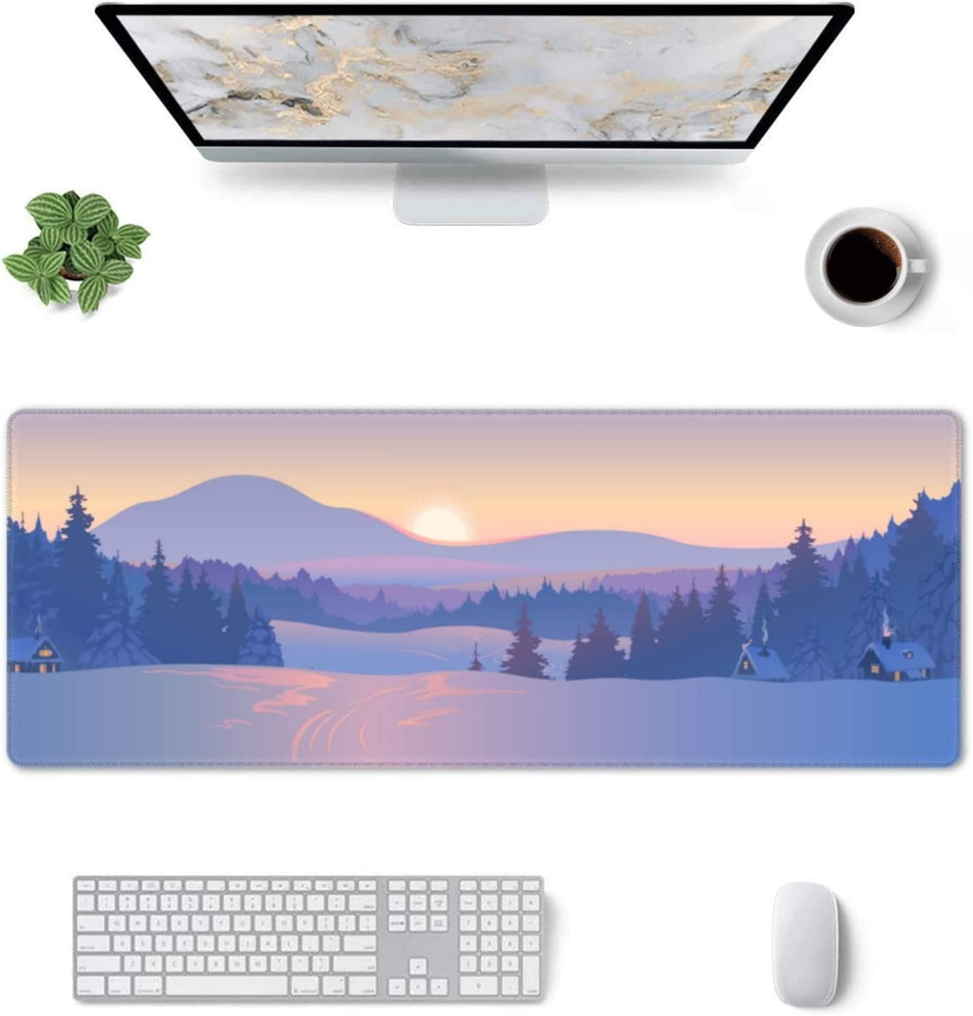 Extended Large Gaming Mouse Pad, Mousepad Desk Mat with Cute Funny Mountains at Sunset for Gift, Waterproof XL Big Computer Mats Deskmat for Keyboard and Laptop with Nonslip Base, (Blue, 31.5*11.8 In)