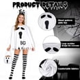 thumbnail image 6 of 4 PCS Halloween Costume Set for Women Adult Ghost Costume, Ghost Costume Poncho, Candy bag, Ghost Headband and Nylon Striped Tights for Halloween Cosplay Party Costume Party Accessories, 6 of 7