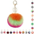 thumbnail image 2 of Pom Pom Keyring Faux Fur Decorative Fuzzy Ball Keychain Bag Charm for Women, 2 of 10