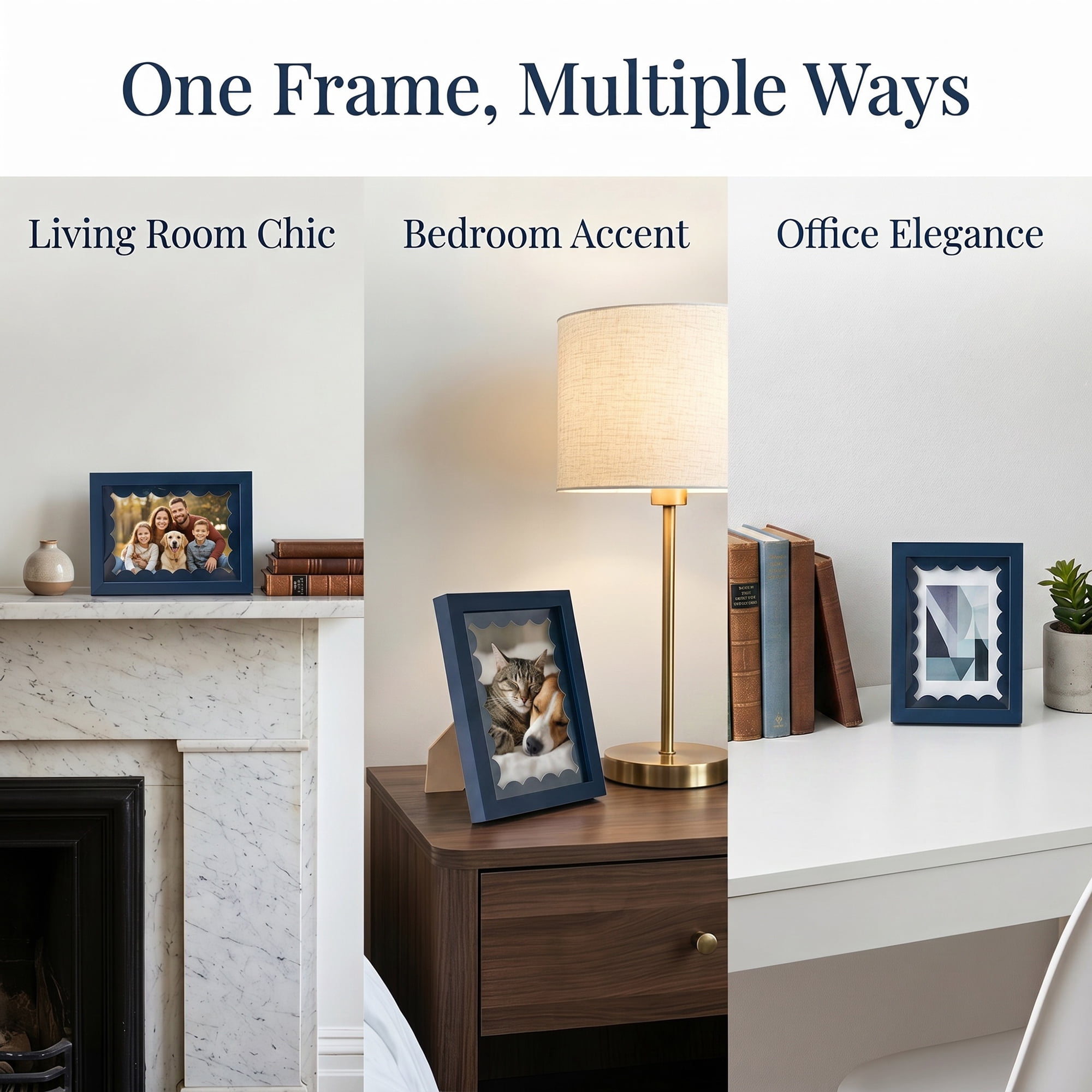 Unique Bargains MDF Wood Cute Wavy Picture Frame Dark Blue 5" x 7"