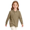 thumbnail image 5 of Girl's Long Sleeve Polo Shirt Stretch Pique Polo Shirts School Uniform Camel,10-11 Years, 5 of 8