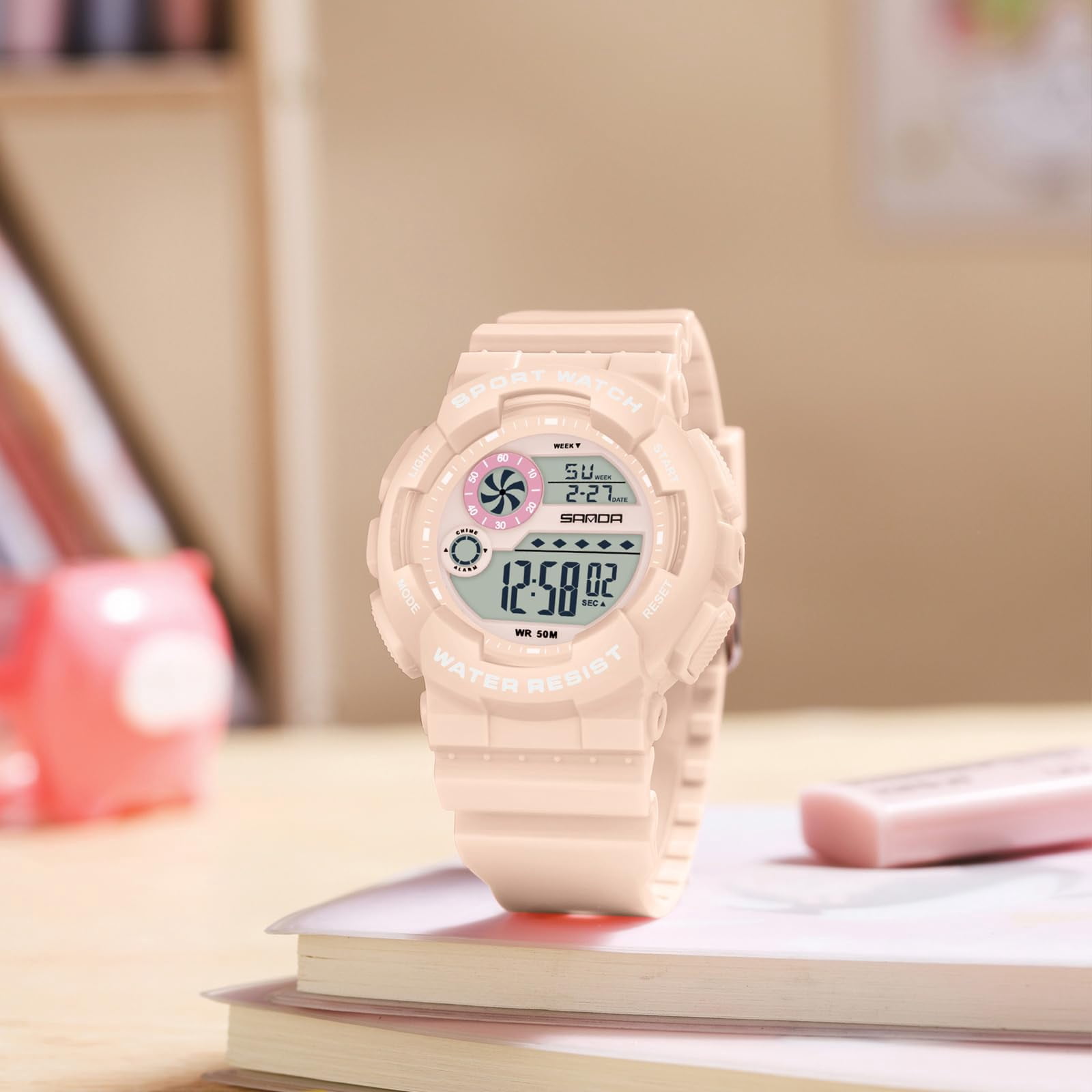 Findtime Digital Watch Womens Sport Waterproof White Wrist Watches for Women with Alarm Stopwatch Hourly Chime LED Display 12H/24H Calendar