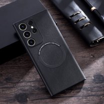 Decase for Samsung Galaxy S23 Ultra Case, Compatible with MagSafe, Slim Thin Magnetic Cover Hybrid Shockproof Premium PU Leather Protective Phone Shell, Black