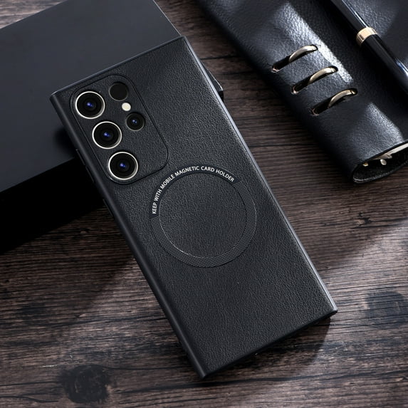 Allytech for Samsung Galaxy S23 Ultra Case, Compatible with MagSafe Charging, Premium PU Leather Back TPU Edges Drop Proof Scratch Resistant Thin Phone Case Cover for Samsung S23 Ultra 5G, Black