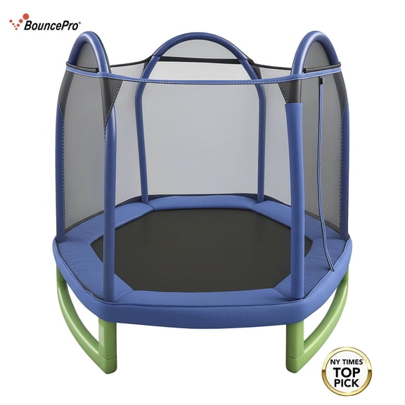 Sportspower My 1st Trampoline 7 ft Trampoline for Kids 3-10 Meets ASTM Safety Standards with Blow-Molded Legs and Padded Heavy-Duty Steel Frame, UV-Resistant Safety Enclosure & Jump Mat