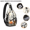 thumbnail image 2 of Sling Backpack,Halloween Pumpkins and Spooky Trees Sling Bag with Water Bottle Holder,Waterproof Sling Bag for Men/Women with Headphone Jack for Hiking,Travel, 2 of 6