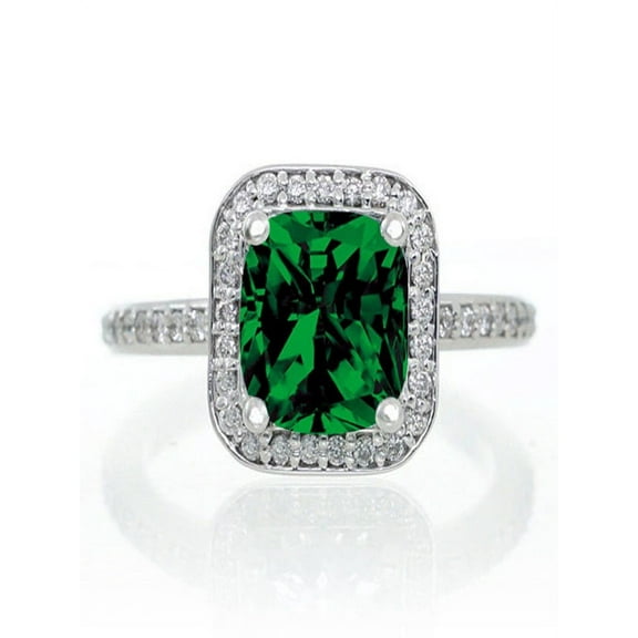 1.5 Carat Princess Cut Emerald Classic Halo Engagement Ring on 10k White Gold