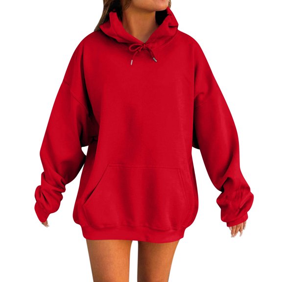 Garbnen Oversized Hoodies for Women Long Sleeve Women Fleece Pullover Y2k Cozy Fall Winter Warm Women's Sweatshirt with Pockets Red 5XL