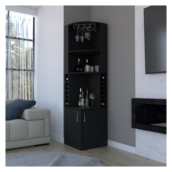 Corner Bar Cabinet Atanasio, Living Room, Black