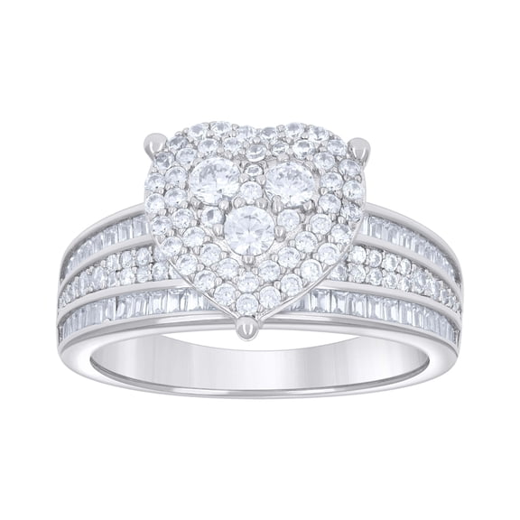 925 Sterling Silver Womens Baguette Round Cubic-Zirconia Heart Ring Size 7