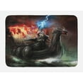 thumbnail image 1 of Fantasy World Bath Mat, Thunder Wrath in Viking Thorn Ship Floating in Fiery Waves Odin Narrative, Non-Slip Plush Mat Bathroom Kitchen Laundry Room Decor, 29.5 X 17.5 Inches, Grey Orange, Ambesonne, 1 of 2