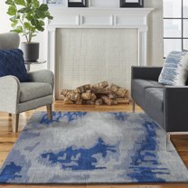 Nourison Symmetry Abstract Grey/Blue 3'9" x 5'9" Area Rug, (4x6)