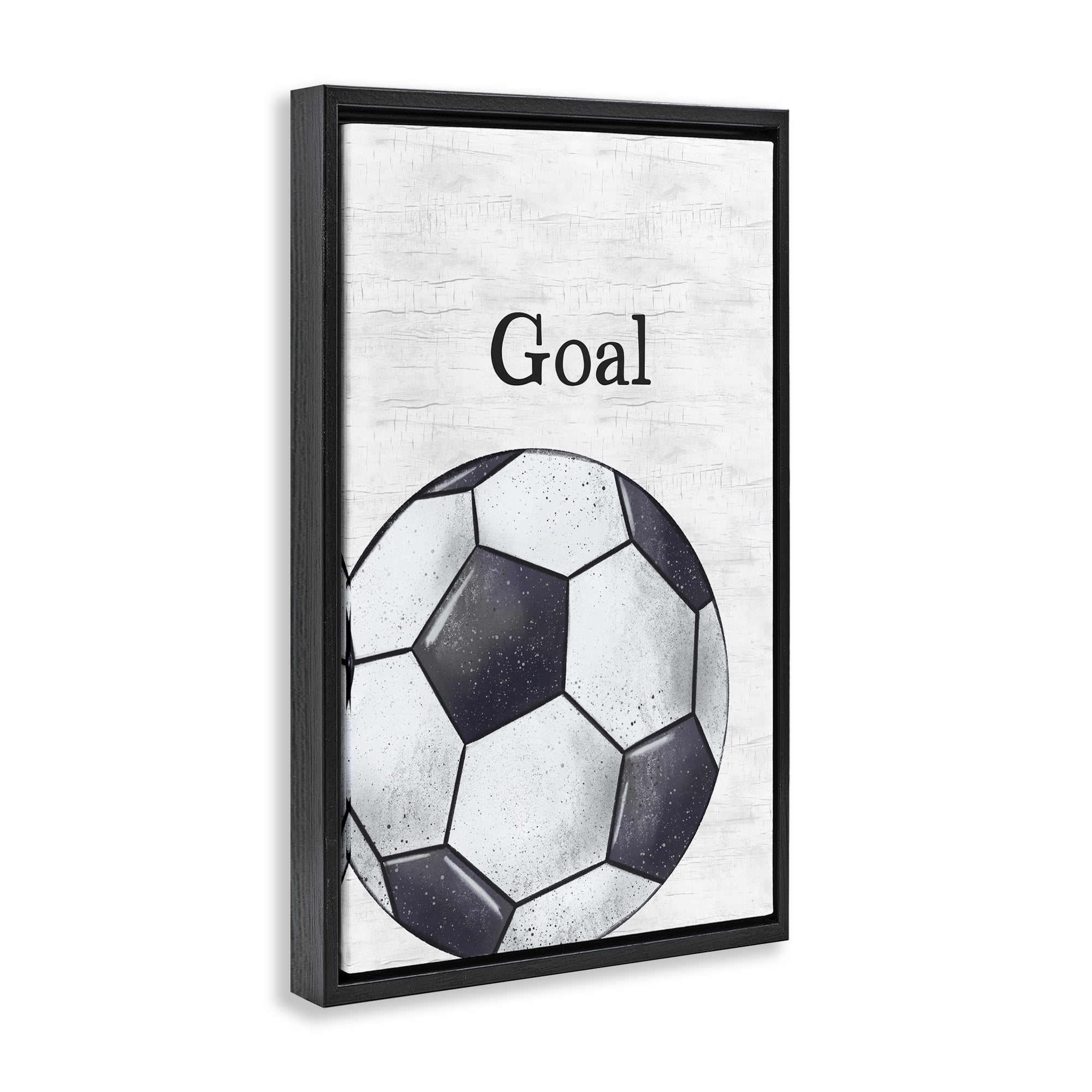 Stupell Industries Soccer Ball Goal Sports Painting Black Floater Framed Canvas Art Print Wall Art, 21 x 31