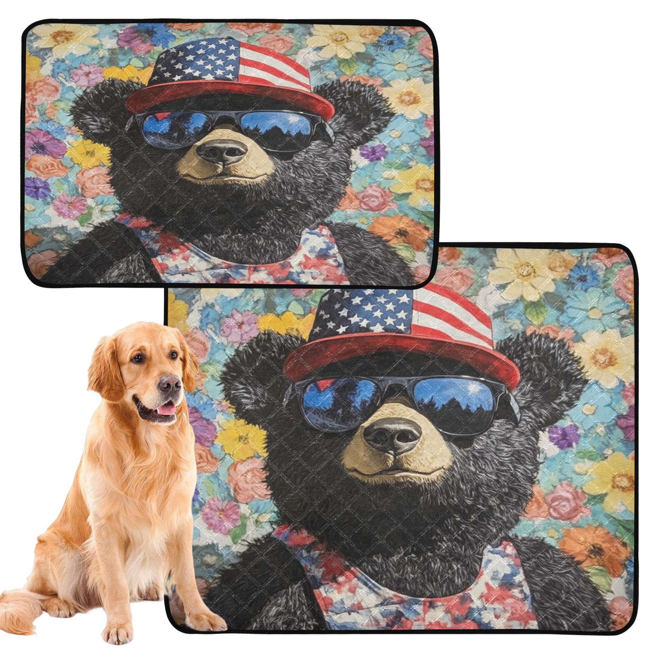 Qxltty Black Teddy Bear Cat litter Pads Pet Set of 3 Diaper Mats Center Anti-leakage Layer Absorbent Soft and Comfortable