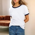 thumbnail image 2 of OSOLU Women Solid Color Crew Neck T-Shirt Short Sleeve Tshirts Tee With Contrast Trim Boho Dailywear, 2 of 5
