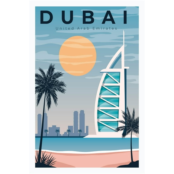 EzPosterPrints - Retro World Famous City Posters - Decorative, Vintage, Retro, Grunge Travel Poster Printing - Wall Art Print for Home Office - DUBAI, DUBAI - 12X18 inches
