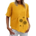 thumbnail image 1 of Gibobby Casual Playera de Manga Corta para Mujer Camisas cuello redondo con estampado para mujer, camiseta manga corta algodón y lino, blusa verano holgada informal(Amarillo,CH), 1 of 5