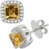 Platinum-Plated Sterling Silver Facet-Cut Citrine Pave CZ Earrings