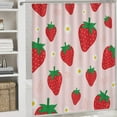thumbnail image 5 of Girls Cute Strawberry 4 Pcs Shower Curtain Set Bathroom Set Cartoon Tropical Fruit Strawberry Daisy Floral Design Shower Mat Shower Curtain with Rug 12 Hooks,72" W x 72" L, 5 of 8