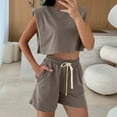 thumbnail image 6 of Outfits Set for Women Long Sleeve Sets Women 2 Piece Outfits Shoulder Padded Top Shorts Two piece Set Sleeveless Round Neck Top shirt Set my order history, 6 of 8