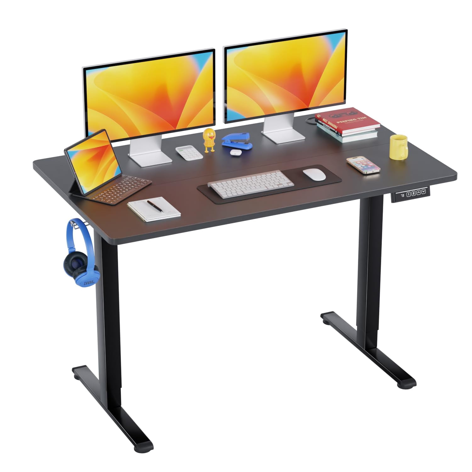 YRLLENSDAN Rising Work Desk for Home Office, Electric Standing Desk Adjustable Height, Ergonomic Office Table Desk for Small Spaces, Computer Gaming Table Desk that Raises Up and Down, Black 48 Inch