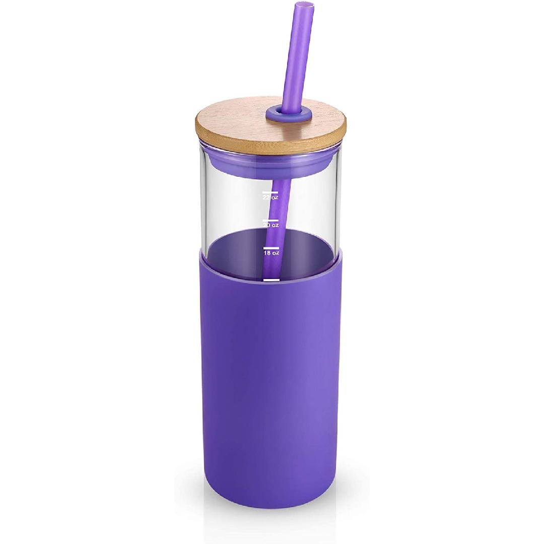 24oz Glass Tumbler Glass Water Bottle Straw Silicone Protective Sleeve