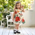 thumbnail image 2 of Gelikeya Cute Summer Dresses 5-6T Flying Short Sleeve Round Neck Casual Dress Cute Flower Prints Princess Dresess(Toddlers, Z14 Orange, 5-6 Years), 2 of 7