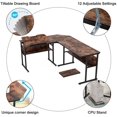 thumbnail image 5 of 67 inch L-Shaped Desk with Storage Shelves, Double Corner Computer Desk with Bookshelf, Modern Office Desk Workstation Drawing Drafting Table with Tiltable Tabletop for Home Office (Rustic Brown), 5 of 7