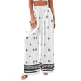 thumbnail image 3 of Women'S Wide Leg Palazzo Pants Boho Floral Trousers Flowy Beach Vacation Clothes Resort Wear White S, 3 of 9
