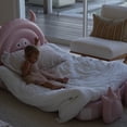 thumbnail image 4 of Sunnylife: Kids Sleepover Bed - Monster Pink - Inflatable Character Shaped Bed w/ Face Headboard & Feet, Flocked Air Mattress, In-Outdoor, 65x49x27.5", 4 of 10