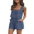 thumbnail image 2 of Tenues 2 Pcs pour Femmes Ensemble Assorti en Lin Débardeur Court avec Shorts Ensemble de Vacances Tendance d'Été, 2 of 7
