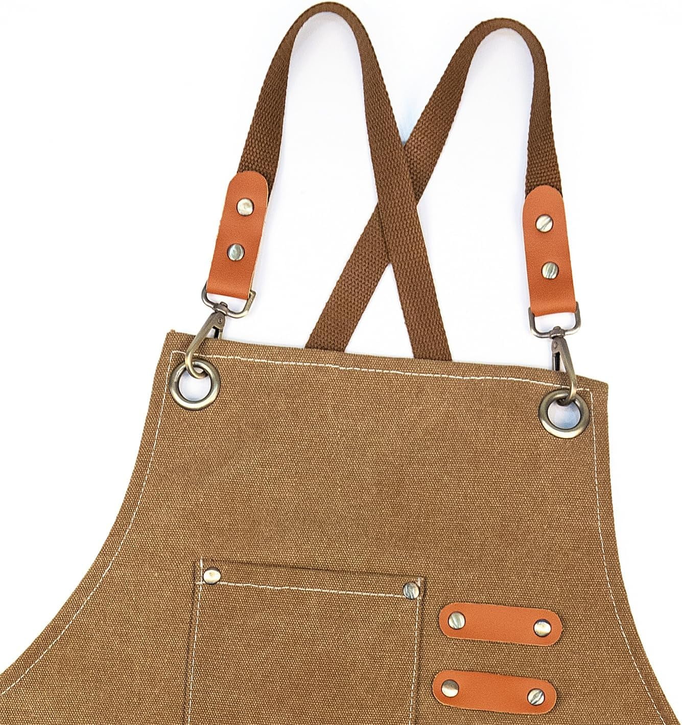 Chef Apron Medium-Thick Cotton Canvas,Cross Back with Multiple Pockets Adjustable Work Apron for Men and Women (Brown)