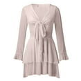 thumbnail image 1 of Robes pour Femmes Nœud devant Col en V Volants Manches Longues Imprimé Floral Robe Mini Femme A TG, 1 of 4