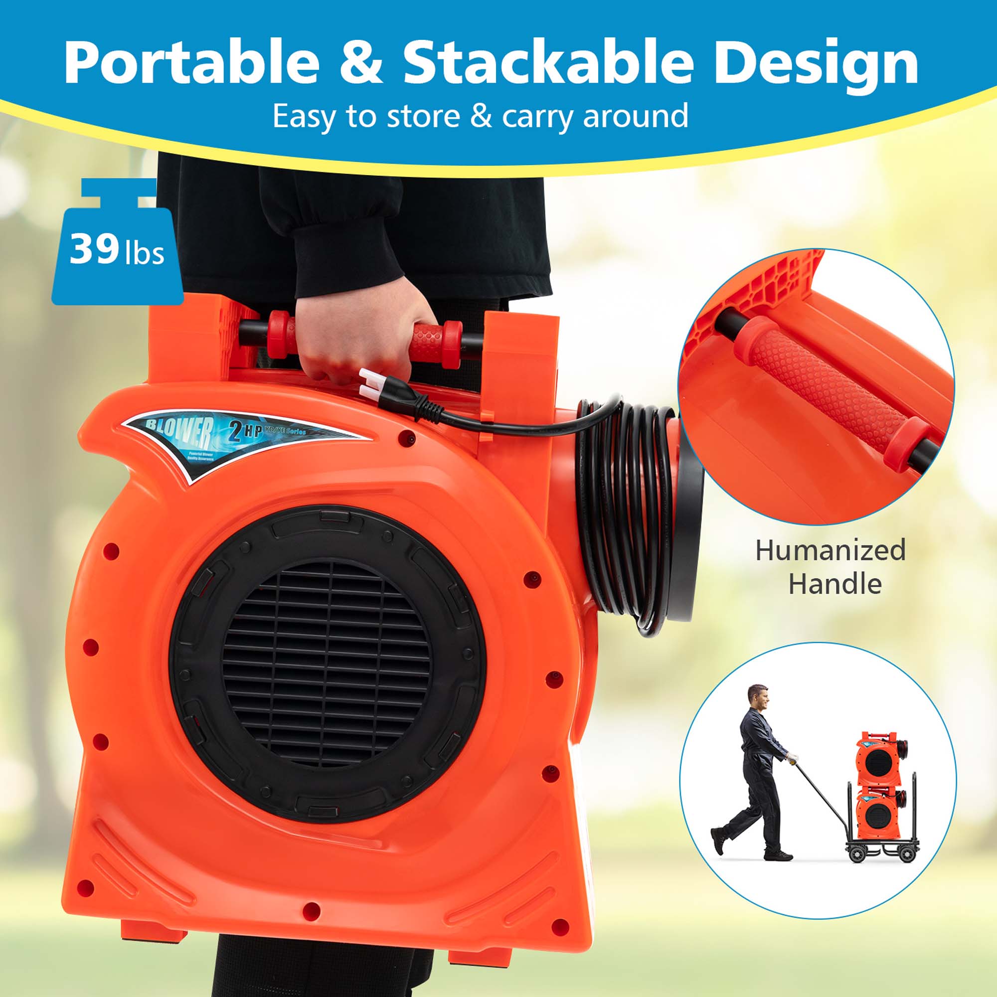 Costway 2 HP/1500W Air Blower Commercial Inflatable Bounce House Blower for Water Slide