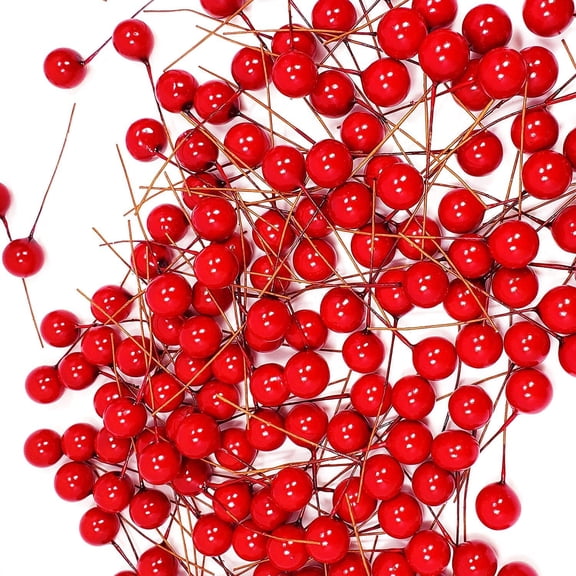 100 Pcs Artificial Holly Berries for Wreath Decor Fake Red Berry Branches for Christmas Tree Home Holiday Decoration Wedding Garland DIY Crafts Decor (10mm)