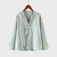 thumbnail image 4 of Long Sleeve Kimono Style Blouse for Women V Neck Embroidered Floral Frog Closure Relaxed Fit Lightweight Breathable Vintage Oriental Clothes, 4 of 6