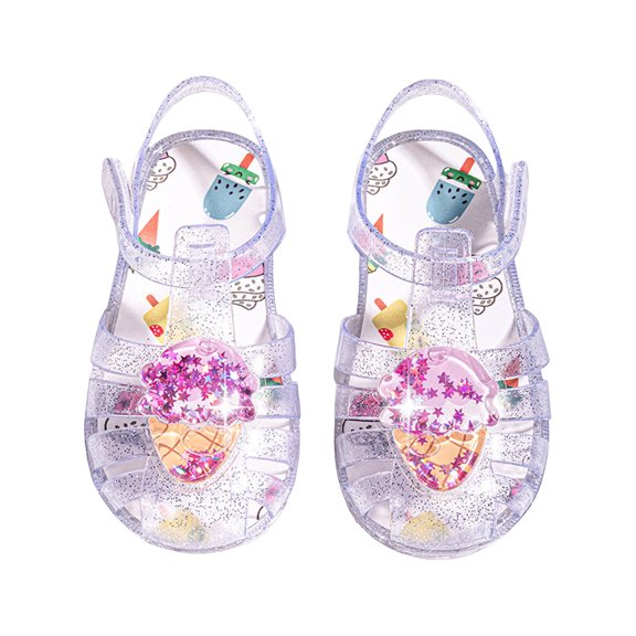 FSYBOA Girls Jelly Sandals Size 10(Little Kids), Cute Closed Toe Adjustable Strap Waterproof Girls Beach Shoes White