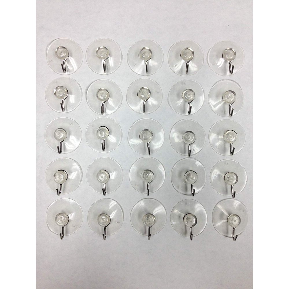 Suction Cups with Metal Hook Pack of 25pcs Clear 1 3/4'', Clear Suction Cups w/ Hooks By Global